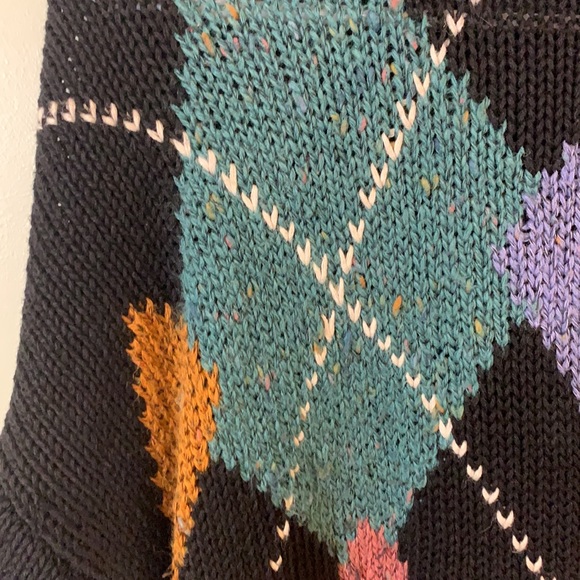 SOLD - Vintage Etchings Black & Colored Argyle Pattern Chunky Knit Sweater - Picture 2 of 6